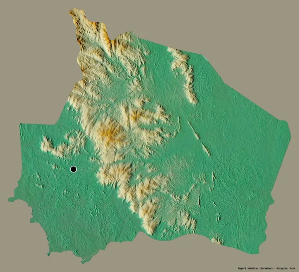 マレーシアのネゲリ センビラン州の形で その首都はしっかりとした色背景に隔離されています 地形図 3Dレンダリング — ストック写真