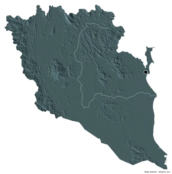Форма Паханга Штата Малайзия Столицей Изолированной Белом Фоне Цветная Карта — стоковое фото