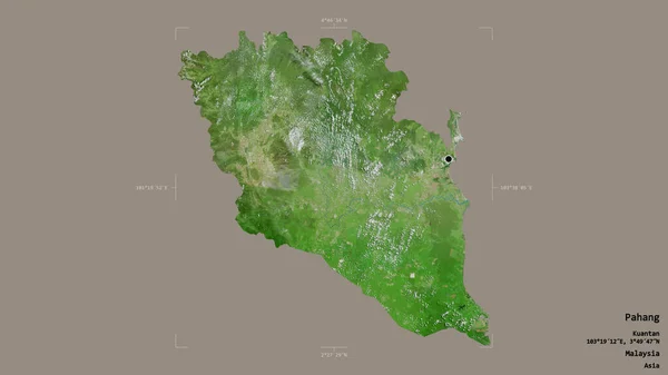 マレーシアのパハン州の地域は 洗練された境界ボックス内の強固な背景に隔離されています ラベル 衛星画像 3Dレンダリング — ストック写真