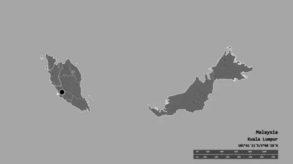 Forma Desolata Della Malesia Con Sua Capitale Principale Divisione Regionale — Foto Stock