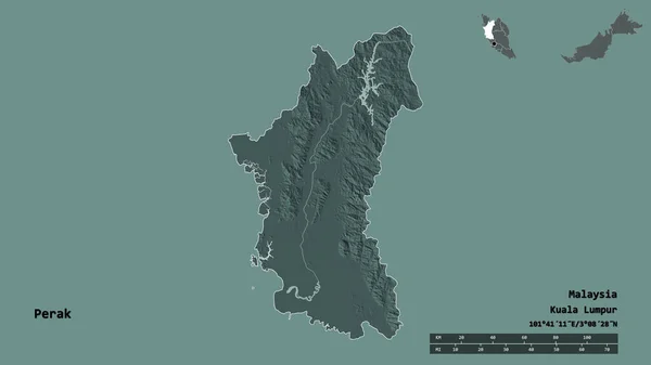 말레이시아 페락의 수도는 배경에 고립되어 지형도 렌더링 — 스톡 사진