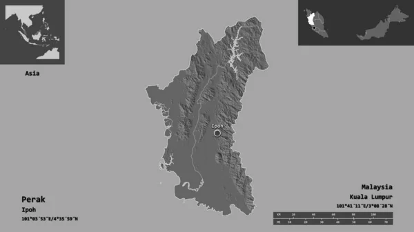 Форма Перака Штата Малайзия Столицы Шкала Расстояний Предварительные Просмотры Метки — стоковое фото