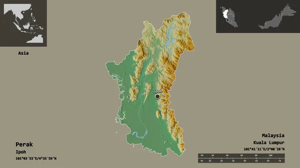 Shape Perak State Malaysia Its Capital Distance Scale Previews Labels — Stock Photo, Image