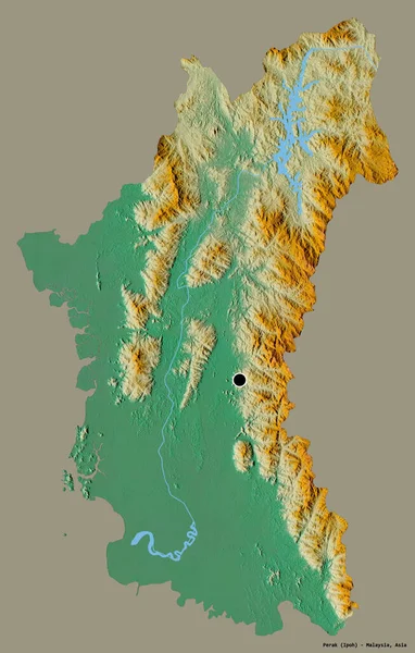 马来西亚的霹雳形状 其首都被隔离在纯色的背景上 地形浮雕图 3D渲染 — 图库照片