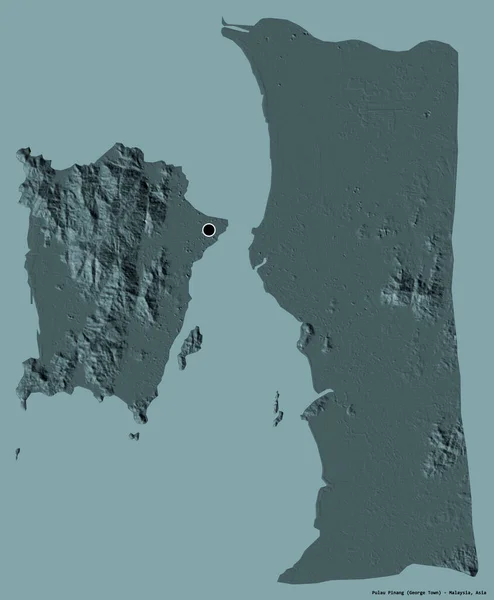 马亚西亚州普劳皮农的形状 其首都以纯色背景隔离 彩色高程图 3D渲染 — 图库照片