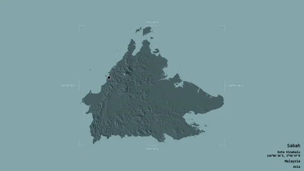 Oblast Sabahu Stát Malajsie Izolovaná Pevném Pozadí Georeferencované Hraniční Oblasti — Stock fotografie