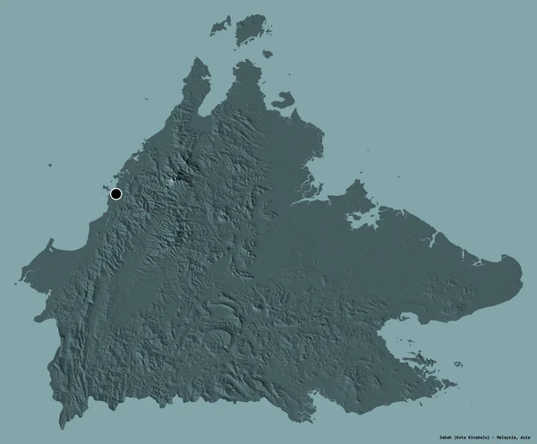 Forma Sabah Estado Malásia Com Sua Capital Isolada Fundo Cor — Fotografia de Stock