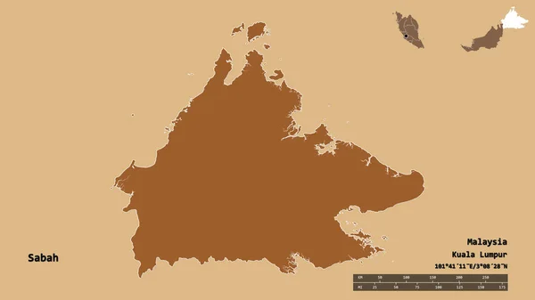 Shape Sabah Bundesstaat Malaysia Mit Seiner Hauptstadt Isoliert Auf Festem — Stockfoto