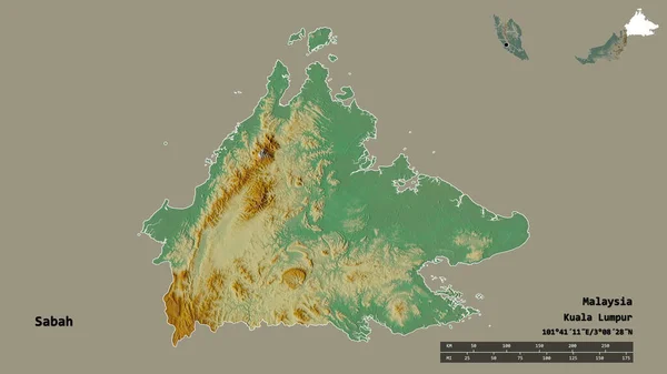 Shape Sabah Bundesstaat Malaysia Mit Seiner Hauptstadt Isoliert Auf Festem — Stockfoto