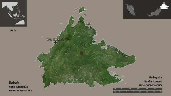 Forma Sabah Estado Malasia Capital Escala Distancia Vistas Previas Etiquetas —  Fotos de Stock