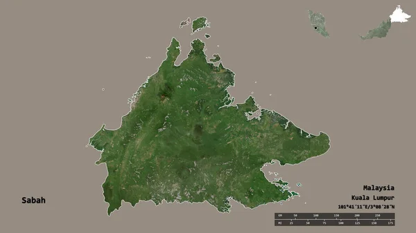 Forma Sabah Estado Malasia Con Capital Aislada Sobre Fondo Sólido — Foto de Stock