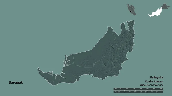 Shape Sarawak Bundesstaat Malaysia Mit Seiner Hauptstadt Isoliert Auf Festem — Stockfoto