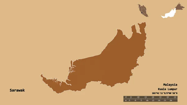 Shape Sarawak Bundesstaat Malaysia Mit Seiner Hauptstadt Isoliert Auf Festem — Stockfoto