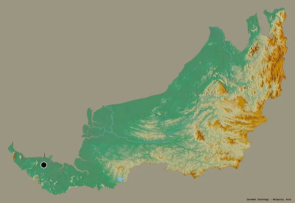 Alakja Sarawak Malajzia Állam Tőke Elszigetelt Szilárd Színű Háttér Topográfiai — Stock Fotó