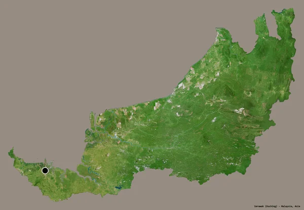 Forma Sarawak Estado Malásia Com Sua Capital Isolada Fundo Cor — Fotografia de Stock