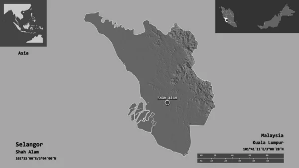 Shape Selangor Bundesstaat Malaysia Und Seine Hauptstadt Entfernungsskala Vorschau Und — Stockfoto