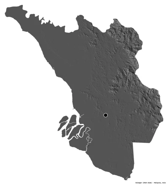 Tvar Selangoru Stát Malajsie Hlavním Městem Izolovaným Bílém Pozadí Mapa — Stock fotografie