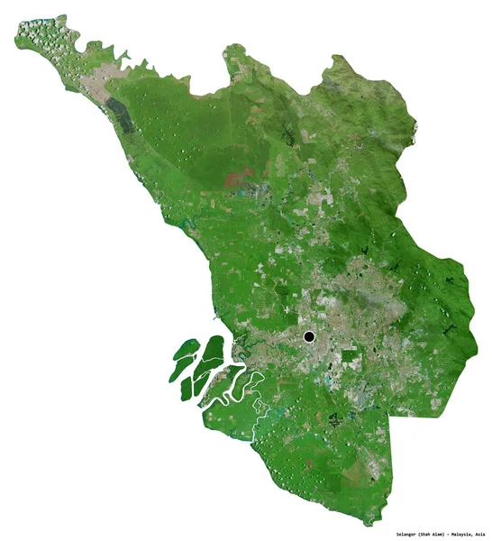 Форма Селангора Штат Малайзия Столицей Изолированной Белом Фоне Спутниковые Снимки — стоковое фото
