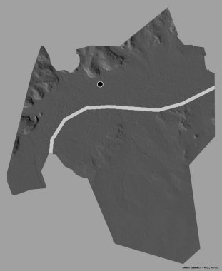 Mali 'nin Bamako ilçesi, başkenti katı renk arkaplanı ile izole edilmiştir. Çift seviyeli yükseklik haritası. 3B görüntüleme