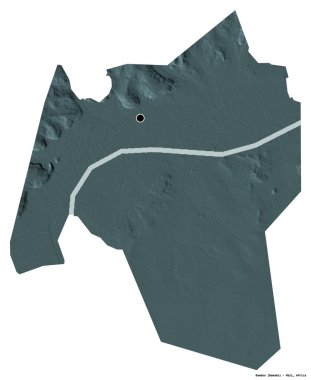 Başkenti beyaz arka planda izole edilmiş olan Mali 'nin Bamako ilçesi. Renkli yükseklik haritası. 3B görüntüleme