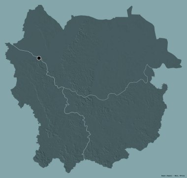 Kayes 'in şekli, Mali bölgesi, sermayesi katı renk arka planında izole edilmiş. Renkli yükseklik haritası. 3B görüntüleme