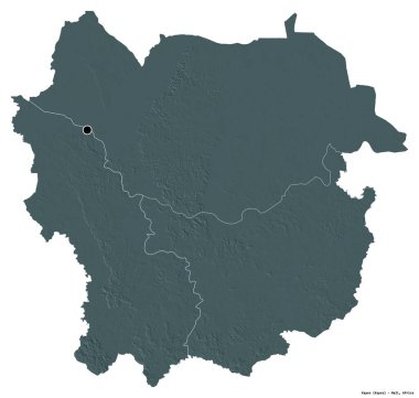 Kayes 'in şekli, Mali bölgesi, başkenti beyaz arka planda izole edilmiş. Renkli yükseklik haritası. 3B görüntüleme