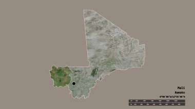 Başkenti, ana bölgesel bölümü ve ayrılan Kayes bölgesiyle birlikte Mali 'nin dejenere edilmiş şekli. Etiketler. Uydu görüntüleri. 3B görüntüleme