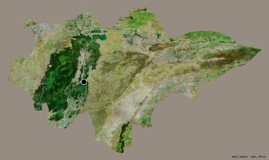 Mopti 'nin şekli, Mali bölgesi, sermayesi katı renk arka planında izole edilmiş. Uydu görüntüleri. 3B görüntüleme