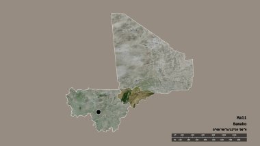 Başkenti, ana bölgesel bölümü ve ayrılmış Mopti bölgesiyle Mali 'nin dejenere edilmiş şekli. Etiketler. Uydu görüntüleri. 3B görüntüleme