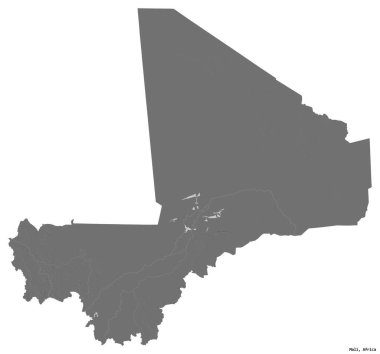 Beyaz arka planda başkenti izole edilmiş Mali 'nin şekli. Çift seviyeli yükseklik haritası. 3B görüntüleme