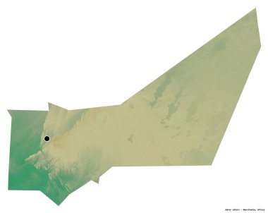 Moritanya 'nın başkenti beyaz arka planda izole edilmiş, Adrar' ın şekli. Topografik yardım haritası. 3B görüntüleme
