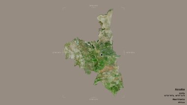 Assaba bölgesi, Moritanya bölgesi, jeoreferatlı bir sınır kutusunda sağlam bir arka planda izole edilmiş. Etiketler. Uydu görüntüleri. 3B görüntüleme