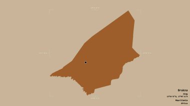 Brakna bölgesi, Moritanya bölgesi, jeoreferatlı bir sınır kutusunda katı bir arka planda izole edilmiş. Etiketler. Desenli dokuların bileşimi. 3B görüntüleme