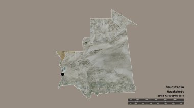Başkenti, ana bölgesel bölümü ve ayrılmış Dakhlet Nouadhibou bölgesi ile Moritanya 'nın dejenere edilmiş şekli. Etiketler. Uydu görüntüleri. 3B görüntüleme