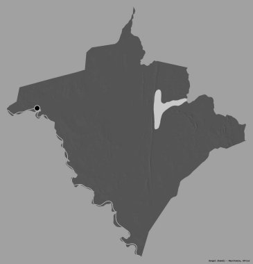 Moritanya 'nın Gorgol bölgesi, başkenti katı renk arkaplanı ile izole edilmiş. Çift seviyeli yükseklik haritası. 3B görüntüleme