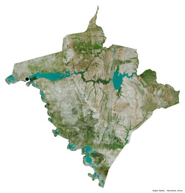 Moritanya 'nın Gorgol bölgesi, başkenti beyaz arka planda izole edilmiş. Uydu görüntüleri. 3B görüntüleme