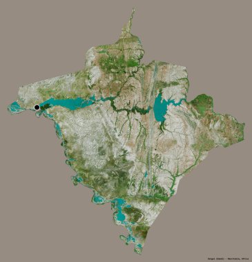 Moritanya 'nın Gorgol bölgesi, başkenti katı renk arkaplanı ile izole edilmiş. Uydu görüntüleri. 3B görüntüleme