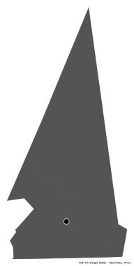 Mauritania bölgesinin başkenti beyaz arka planda izole edilmiş Hodh ech Chargui şeklidir. Çift seviyeli yükseklik haritası. 3B görüntüleme