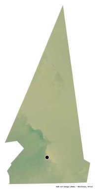Mauritania bölgesinin başkenti beyaz arka planda izole edilmiş Hodh ech Chargui şeklidir. Topografik yardım haritası. 3B görüntüleme