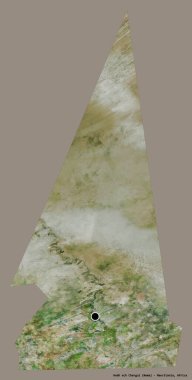 Mauritania bölgesindeki Hodh ech Chargui 'nin şekli, başkenti katı bir renk arkaplanı ile izole edilmiştir. Uydu görüntüleri. 3B görüntüleme