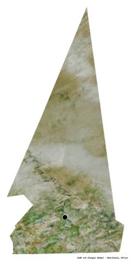 Mauritania bölgesinin başkenti beyaz arka planda izole edilmiş Hodh ech Chargui şeklidir. Uydu görüntüleri. 3B görüntüleme