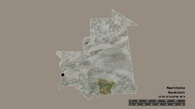 Başkenti, ana bölgesel bölümü ve ayrık Hodh el Gharbi bölgesi ile Moritanya 'nın dejenere edilmiş şekli. Etiketler. Uydu görüntüleri. 3B görüntüleme