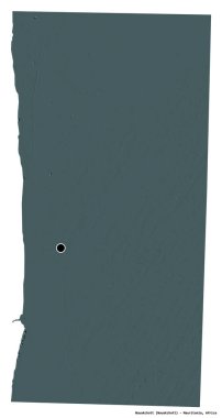 Moritanya 'nın Nouakchott ilçesi, başkenti beyaz arka planda izole edilmiş. Renkli yükseklik haritası. 3B görüntüleme