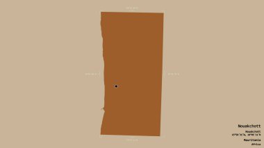 Moritanya 'nın Nouakchott bölgesi, katı bir arka planda izole edilmiş bir sınır kutusunda. Etiketler. Desenli dokuların bileşimi. 3B görüntüleme