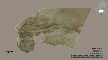 Moritanya 'nın başkenti katı bir zemin üzerinde izole edilmiş, Etiket Şekli. Uzaklık ölçeği, bölge önizlemesi ve etiketleri. Uydu görüntüleri. 3B görüntüleme