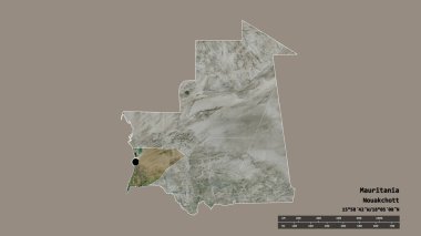Başkenti, ana bölgesel bölümü ve ayrılmış Trarza bölgesi ile Moritanya 'nın dejenere edilmiş şekli. Etiketler. Uydu görüntüleri. 3B görüntüleme
