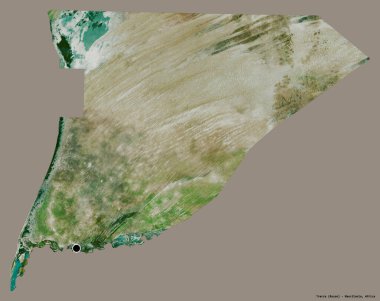 Moritanya 'nın Trarza bölgesi, başkenti katı renk arkaplanı ile izole edilmiştir. Uydu görüntüleri. 3B görüntüleme