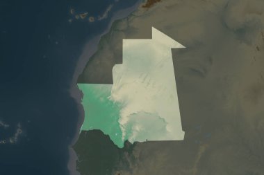 Moritanya 'nın şekli komşu bölgelerin dedoygunluğuyla ayrılır. Topografik yardım haritası. 3B görüntüleme