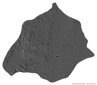 Aguascalientes, Meksika eyaleti, başkenti beyaz arka planda izole edilmiş. Çift seviyeli yükseklik haritası. 3B görüntüleme