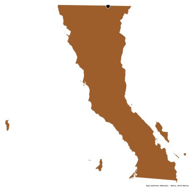 Baja California 'nın şekli, Meksika eyaleti, başkenti beyaz arka planda izole edilmiş. Desenli dokuların bileşimi. 3B görüntüleme